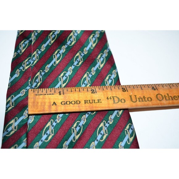 Vintage Hermes Green red Equestrian Horse bit Tie 100% Silk Made in France - Picture 7 of 7